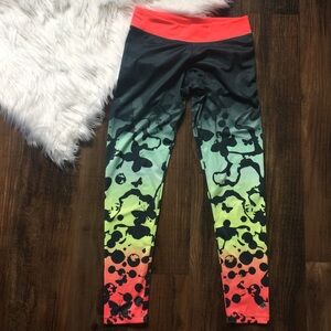 adidas Black Gradient Floral Leggings with Coral Waistband